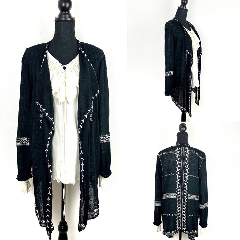 Haute Project Cardigan Asymmetrical Lightweight Boho Black Large